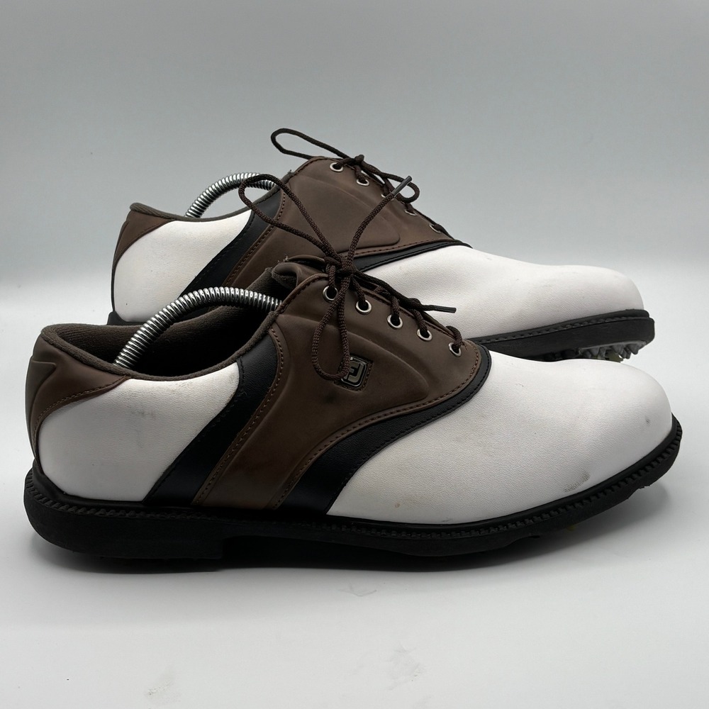 FootJoy GreenJoys Golf Shoes Mens 10 White Brown Saddle Spiked Cleats